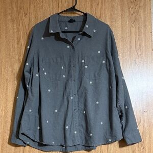 Torrid Dark Gray Button-Down Shirt with White flowers Embroidery